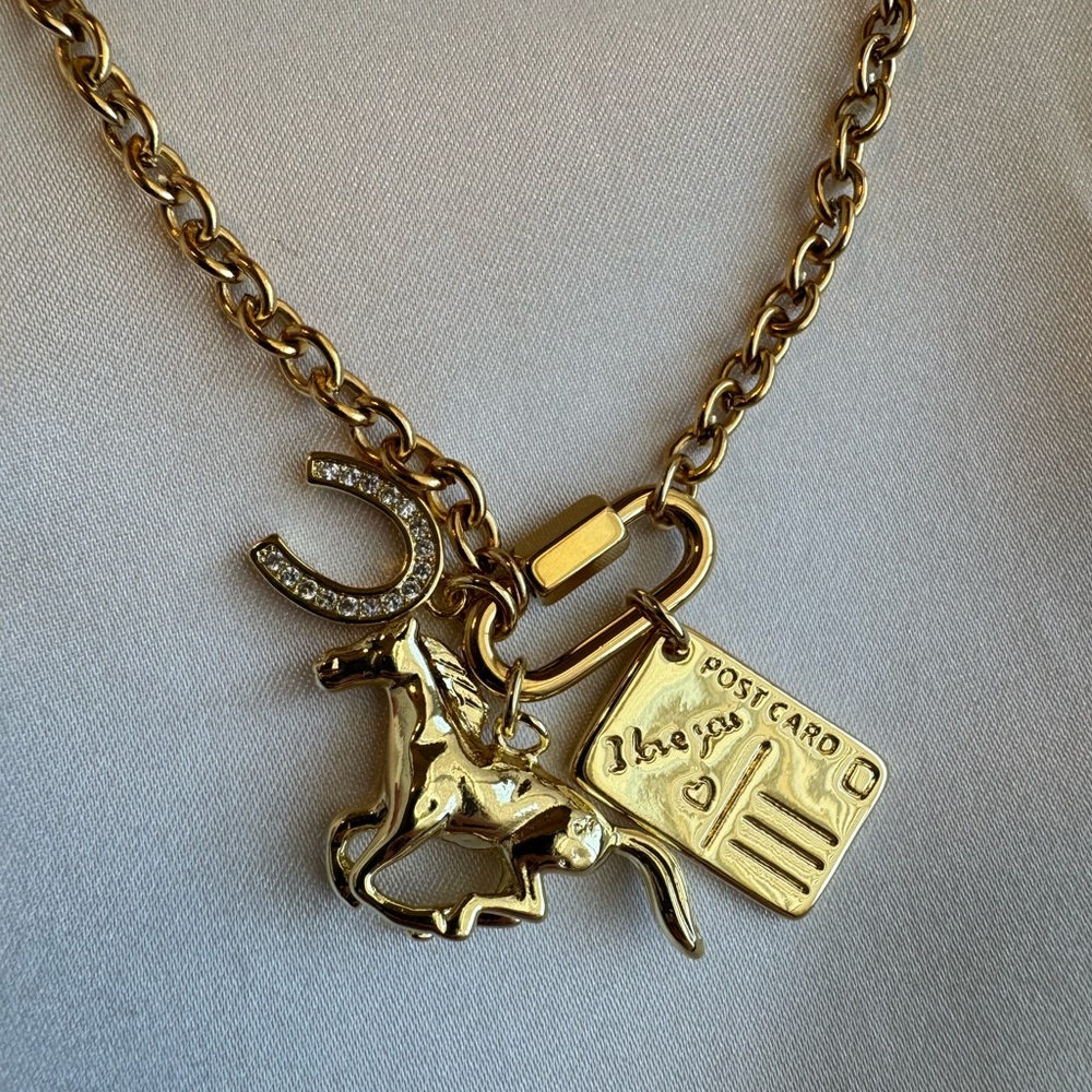 18kt Gold Plated Gold Horse, Horseshoe Western Charm Necklace - Picture 2 of 4